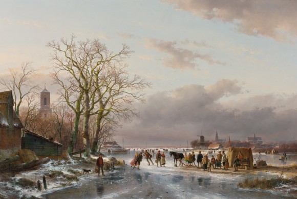 Andreas Schelfhout Numerous skaters and a horse sledge by a refreshment stall 96 by 145 cm 580x388 A Group of Masterpieces from the Besselaar Collection are Sold for $2.8 Million