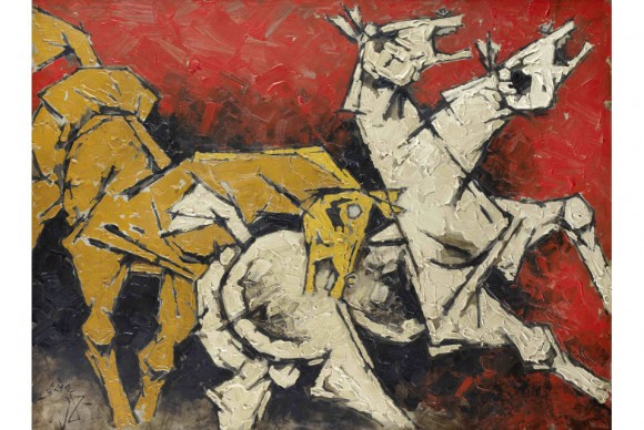 Maqbool Fida Husain India 1915 2011 Untitled 1970 580x388 Three contemporary Indian paintings set to make record prices at Bonhams in London