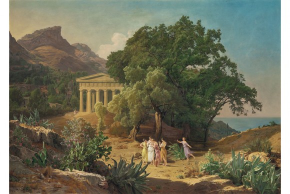 Ferdinand Georg Waldmüller Austrian 1793 1865 A Doric temple in Sicily with Castelmola and Taormina beyond 580x388 Newly discovered pastoral painting by F. G. Waldmüller leads 19th Century European Art at Christies